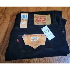 New Men's Levi's 501 Button Fly Original Fit Black Jeans 42x32 #005010660